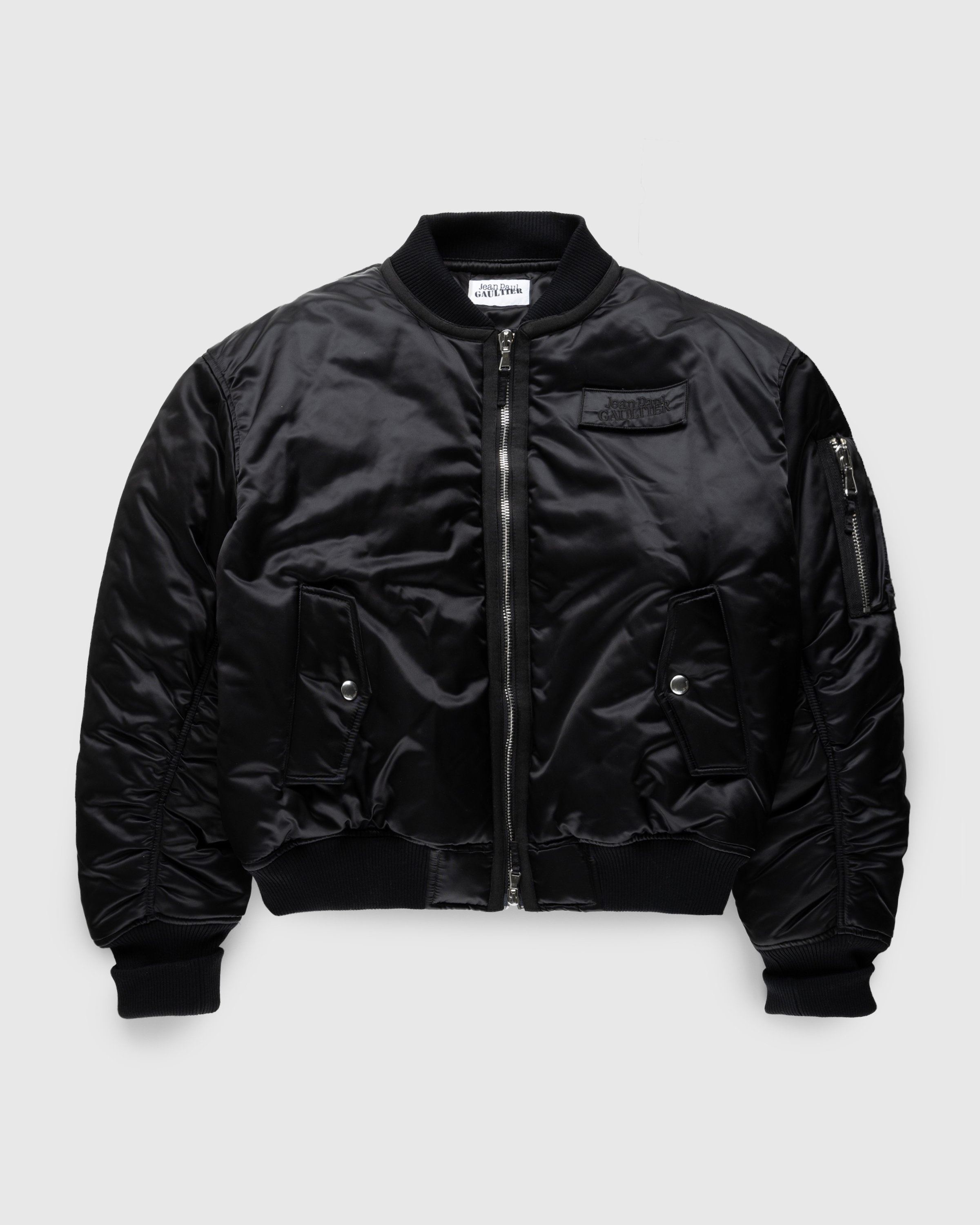 Jean Paul Gaultier Oversized Satin Bomber Jacket Black Grey